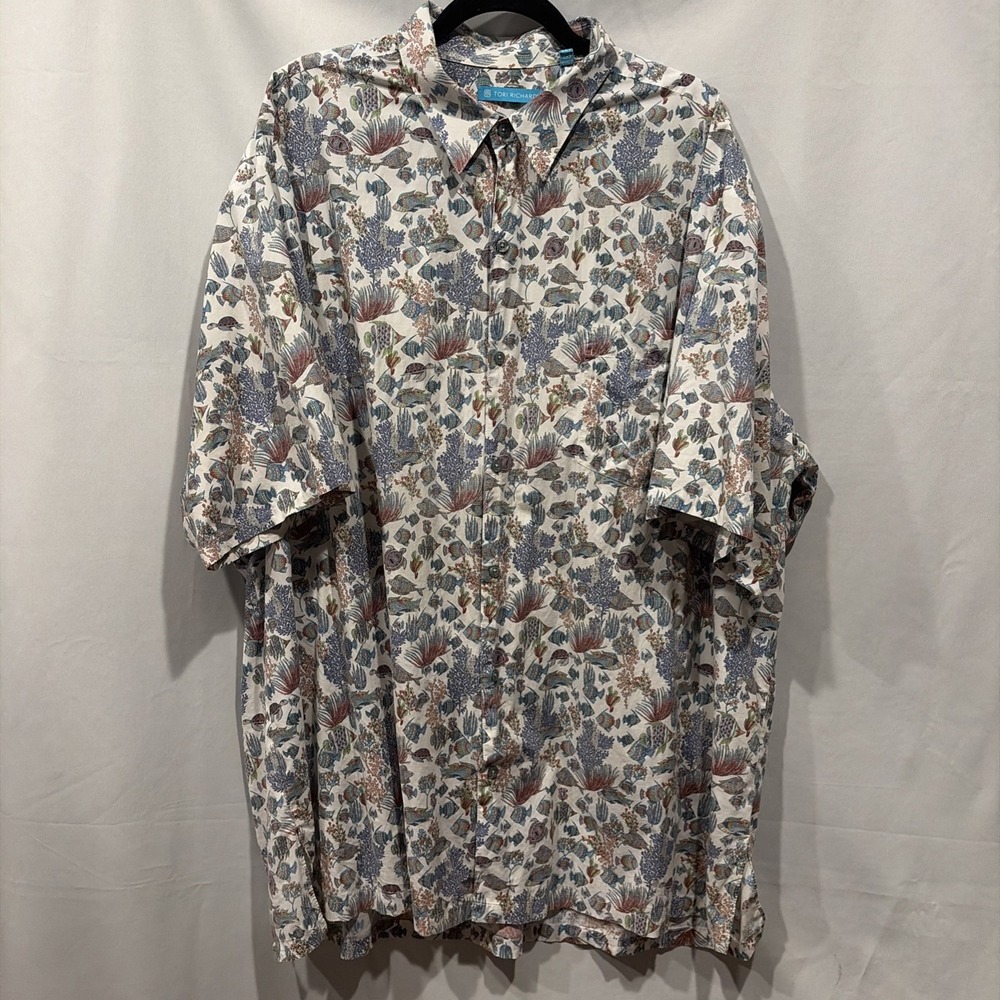 Tori Richard Shirt Mens Large Aquaculture Fish Short Sleeve Hawaiian Aloha 3XT